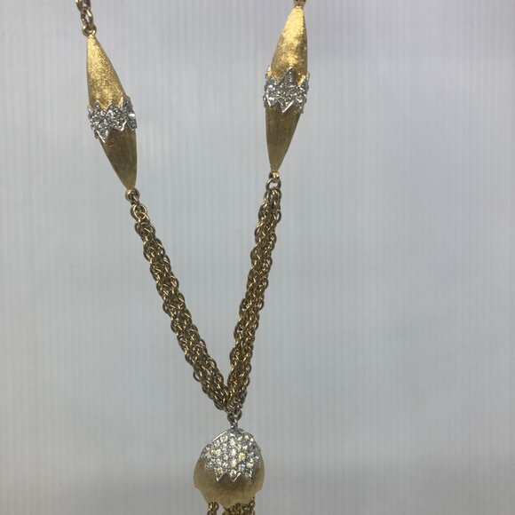 Vtg AVON de BELLEVILLE BOUCHER 5715 gold pave rhinestone tassel earrings brooch - Picture 3 of 7